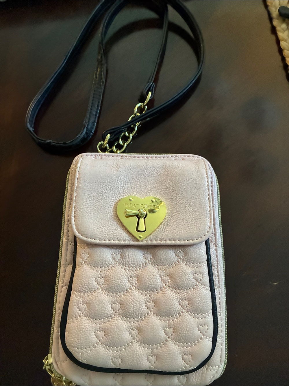 Betsey Johnson Blush Pink Quilted Crossbody with Gold Heart Lock